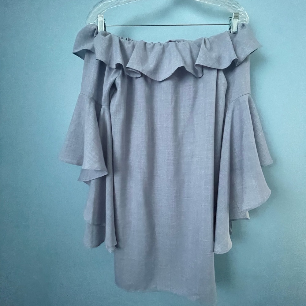 Wayf Light Blue Ruffled Off-Shoulder Top